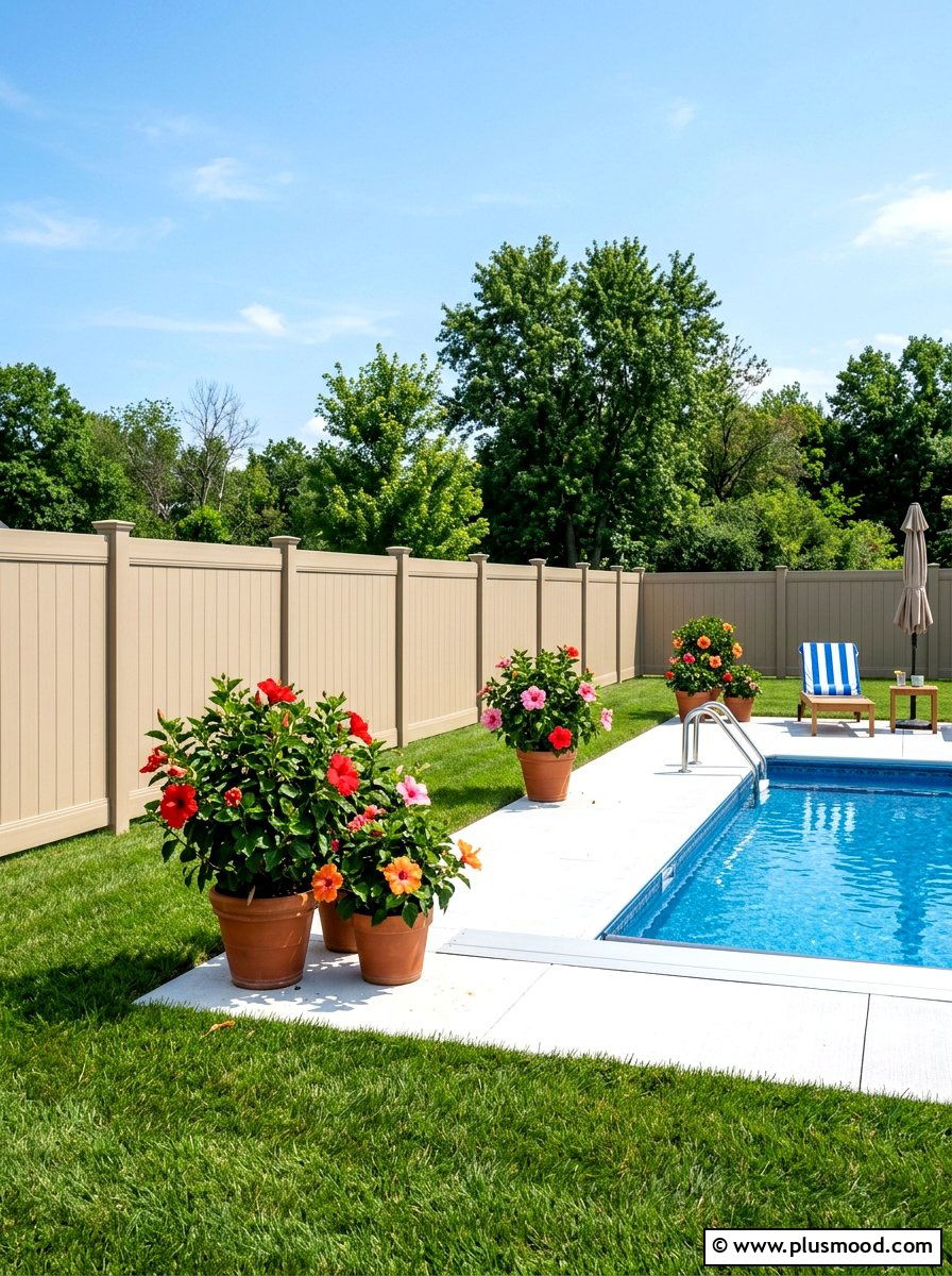 Vinyl Privacy Fence - 25 pool landscaping ideas with fence