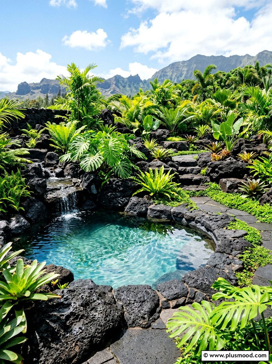Volcanic Rock Pool Garden - 25 pool landscaping ideas with tropical theme