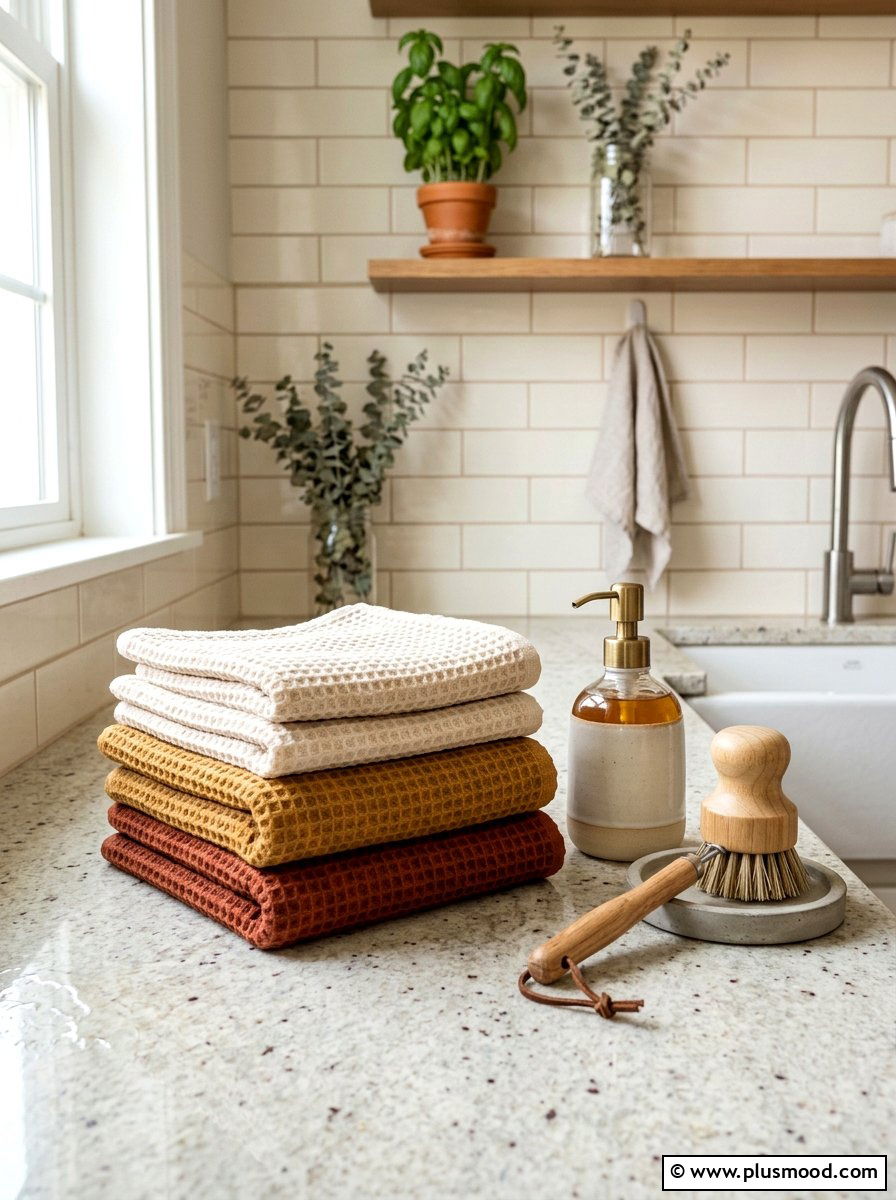 Waffle Weave Kitchen Linens - 25 late summer kitchen decor ideas