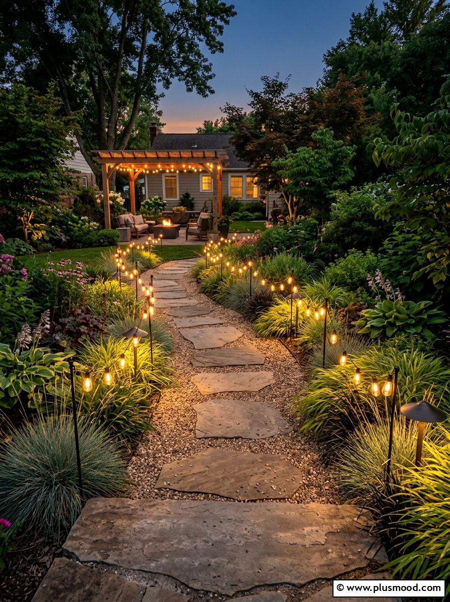Walkway String Lights - 25 small backyard ideas with string lights