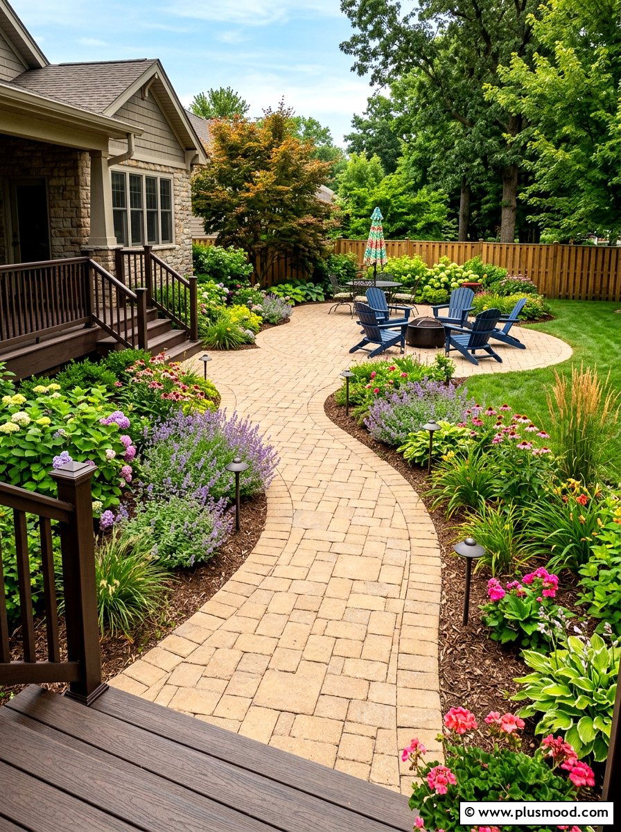Walkway connected paver patio - 25 summer paver patio ideas