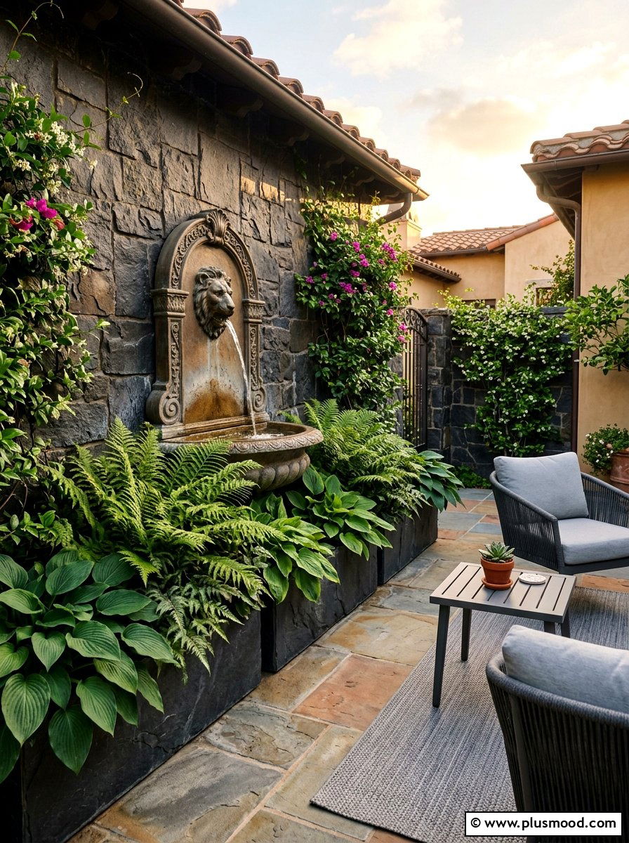 Wall fountain - 25 small backyard ideas with water feature