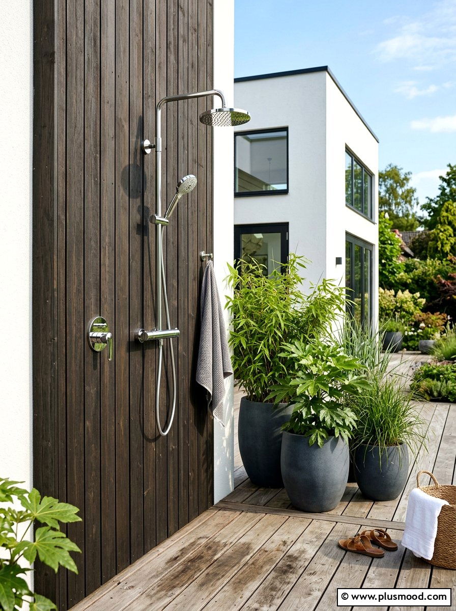 Wall mounted outdoor shower - 25 summer outdoor shower ideas