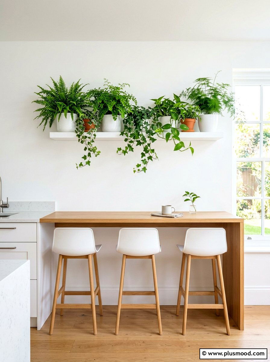 Wall mounted plant shelf - 25 summer greenery kitchen decor ideas