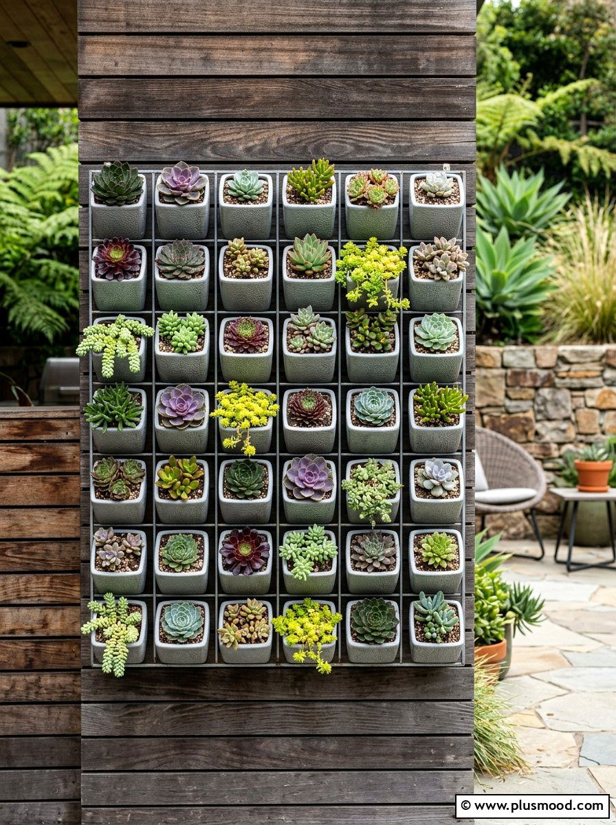 Wall mounted succulent garden - 25 small backyard ideas for minimalist style