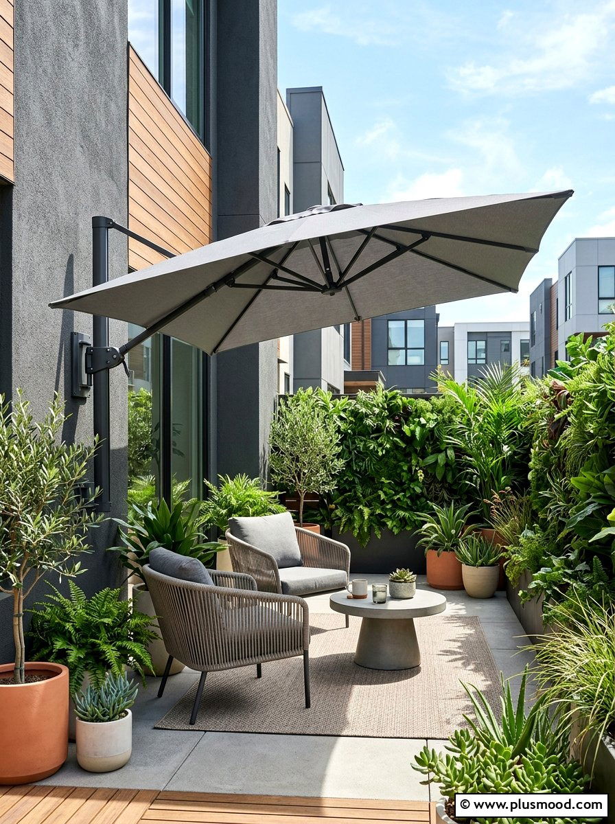 Wall mounted umbrella - 25 summer poolside shade ideas