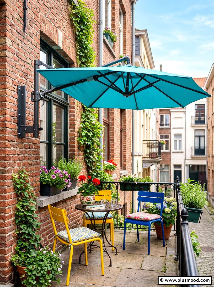 Wall mounted umbrella - 25 summer patio shade ideas