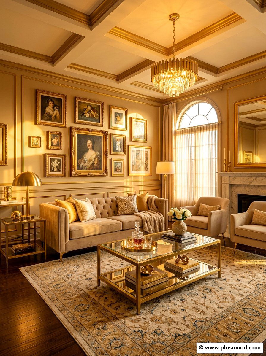 Warm Gold Metal Living Room - 25 summer decor ideas for beige living room