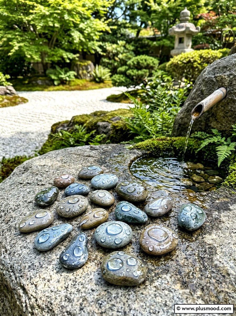 Water Droplet Stones - 25 painted rock ideas for zen garden