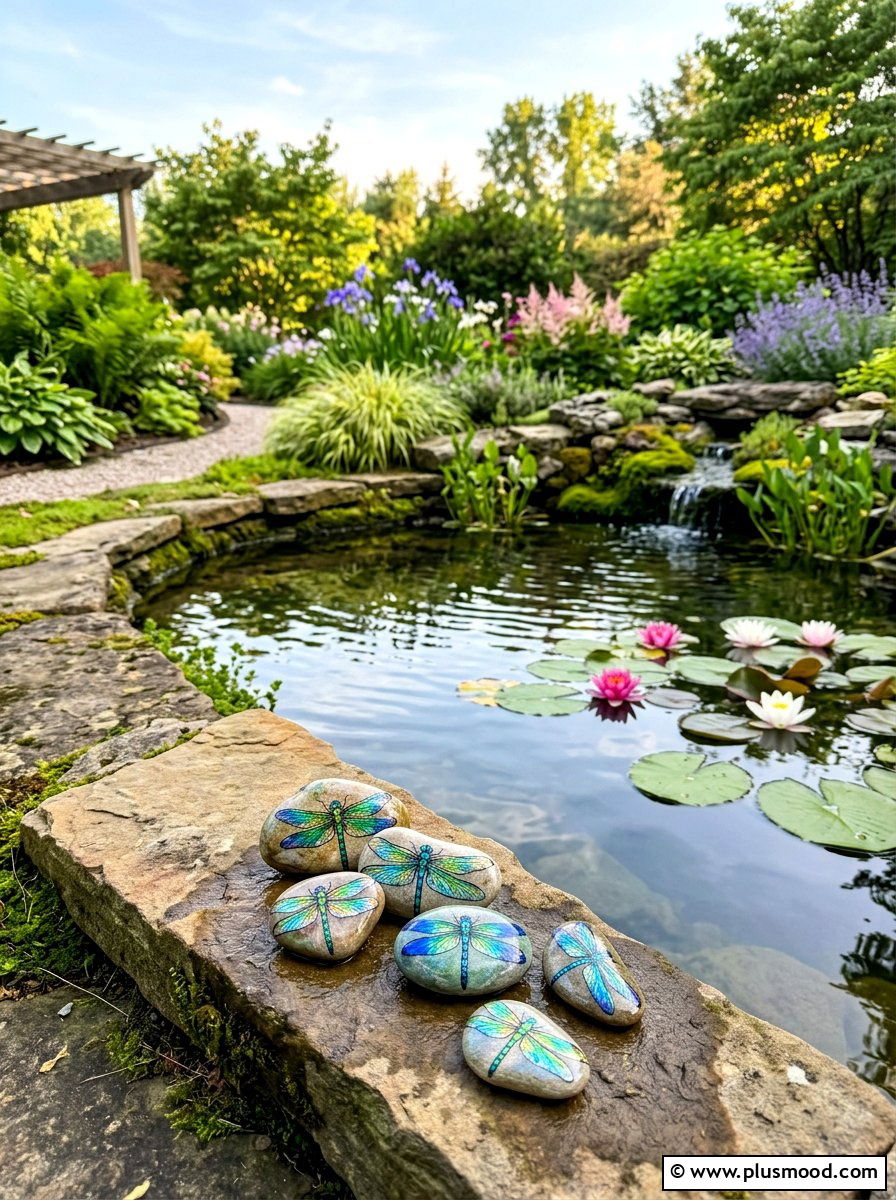 Watercolor Dragonfly Stone Painting - 25 painted rock ideas with watercolor style