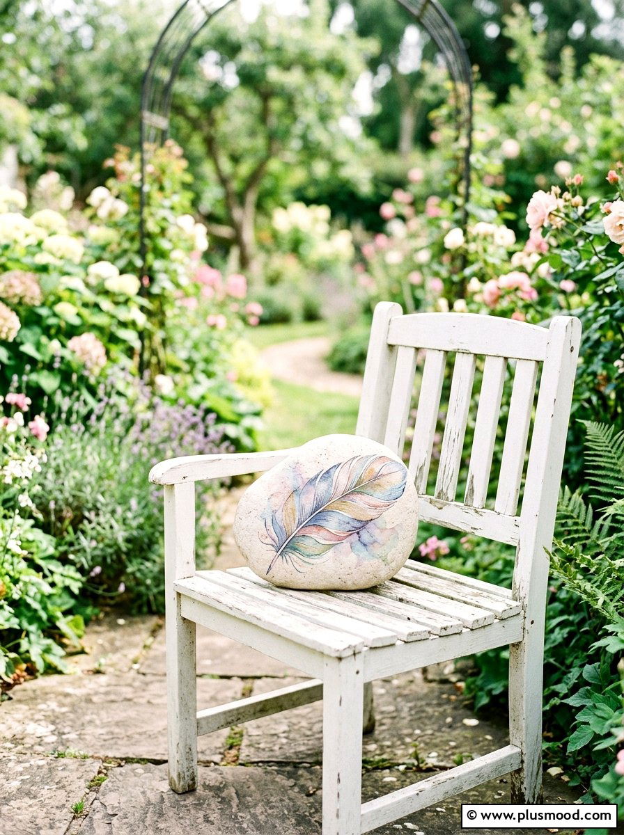 Watercolor Feather - 25 painted rock ideas with feather design