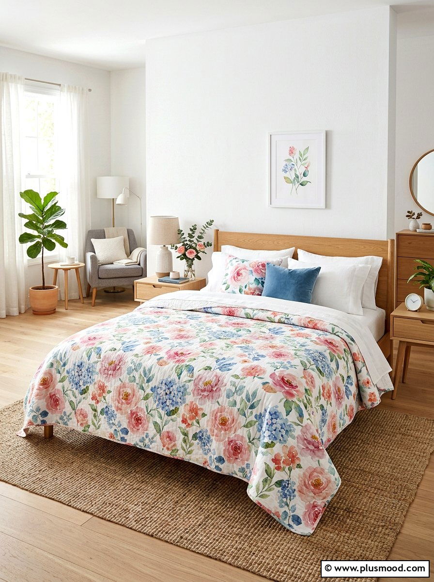 Watercolor Floral Quilt - 25 summer quilt ideas for bedroom