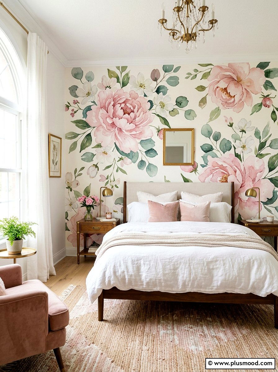 Watercolor Floral Wall Mural - 25 summer wall decor ideas