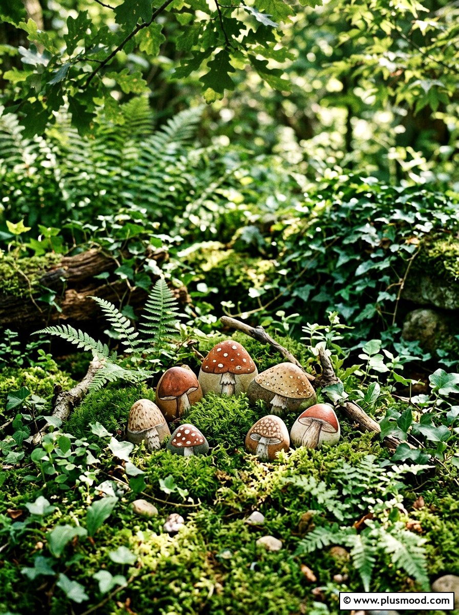 Watercolor Mushroom Stone Art - 25 painted rock ideas with watercolor style