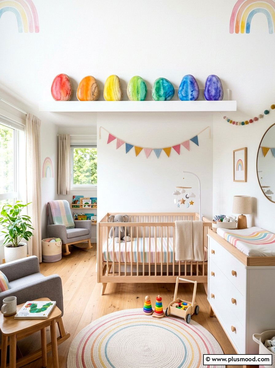 Watercolor Rainbow Stone Design - 25 painted rock ideas with watercolor style
