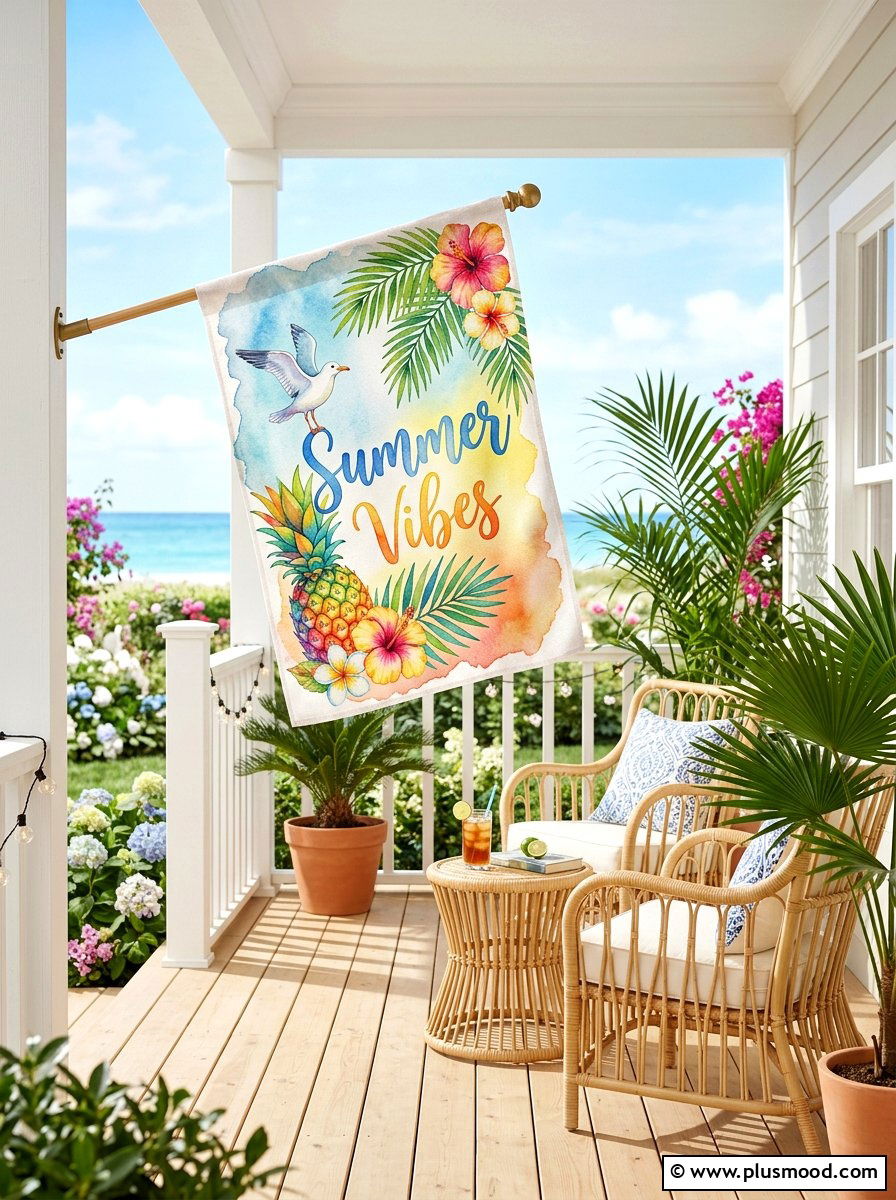 Watercolor Summer Flag - 25 summer front porch decor ideas with flags