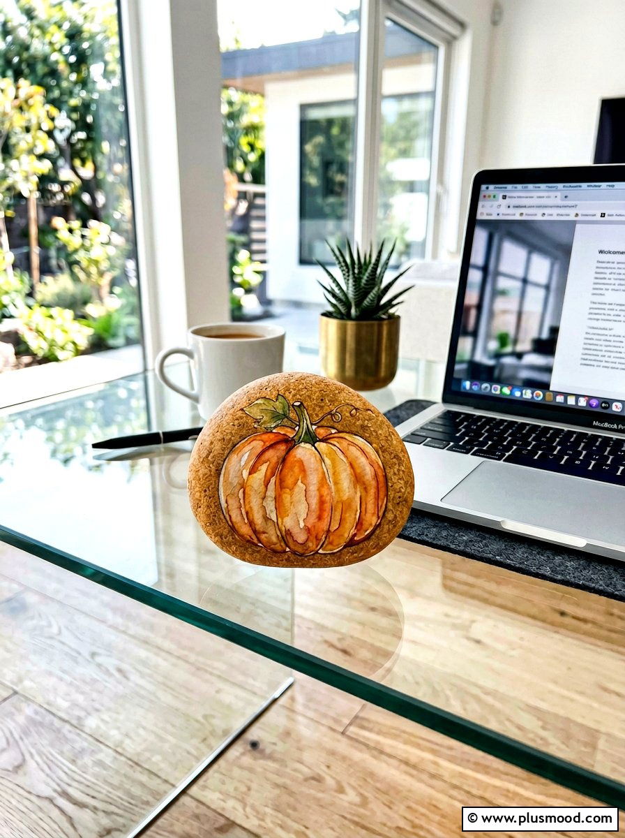 Watercolor effect pumpkin rock - 25 painted rock ideas with pumpkin art