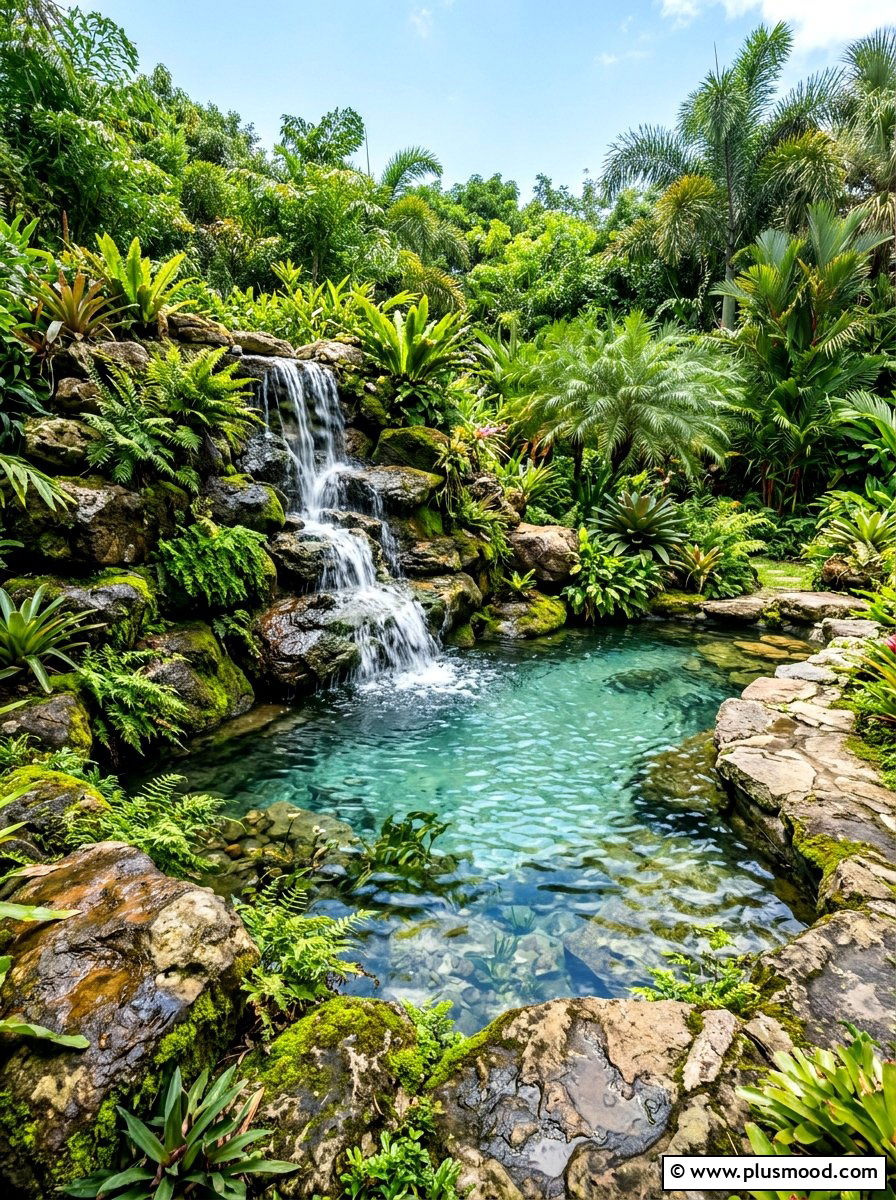 Waterfall Feature Pool Landscape - 25 Pool Landscaping Ideas