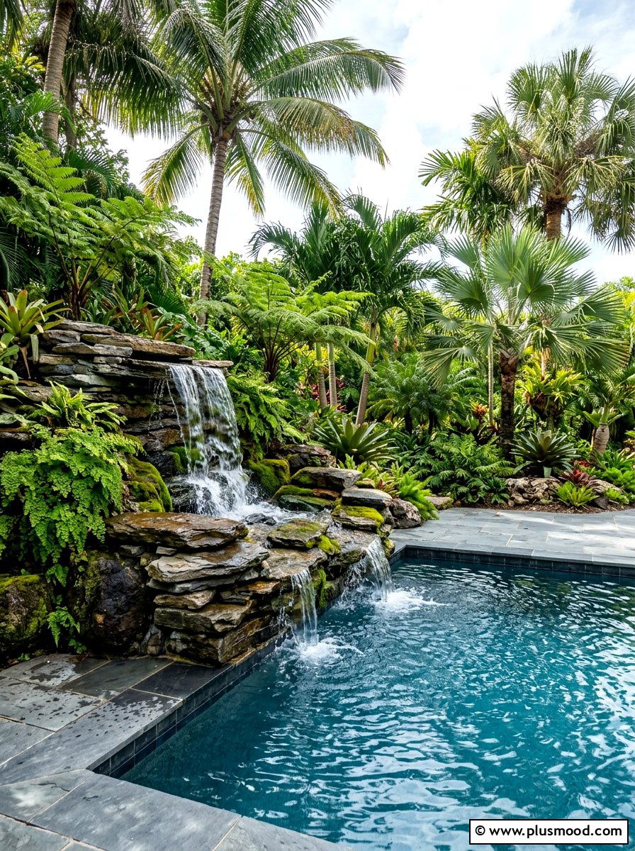 Waterfall Rock Feature - 25 pool landscaping ideas for sloped yards