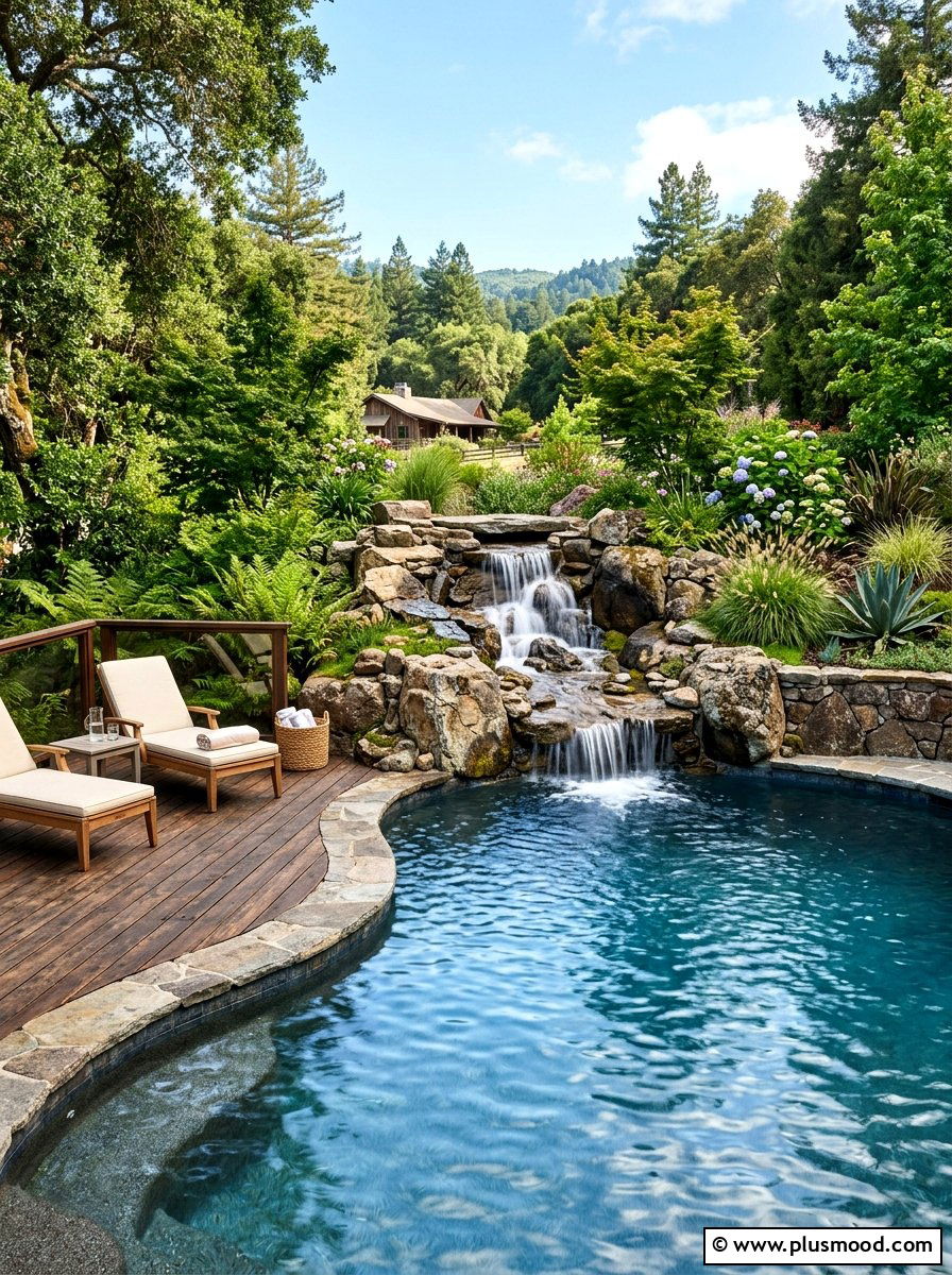 Waterfall for ranch pool - 25 pool landscaping ideas for ranch homes