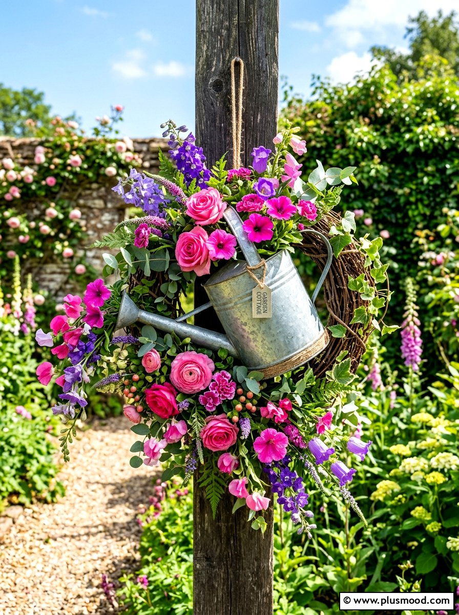 Watering Can Wreath - 25 summer wreath ideas for front door