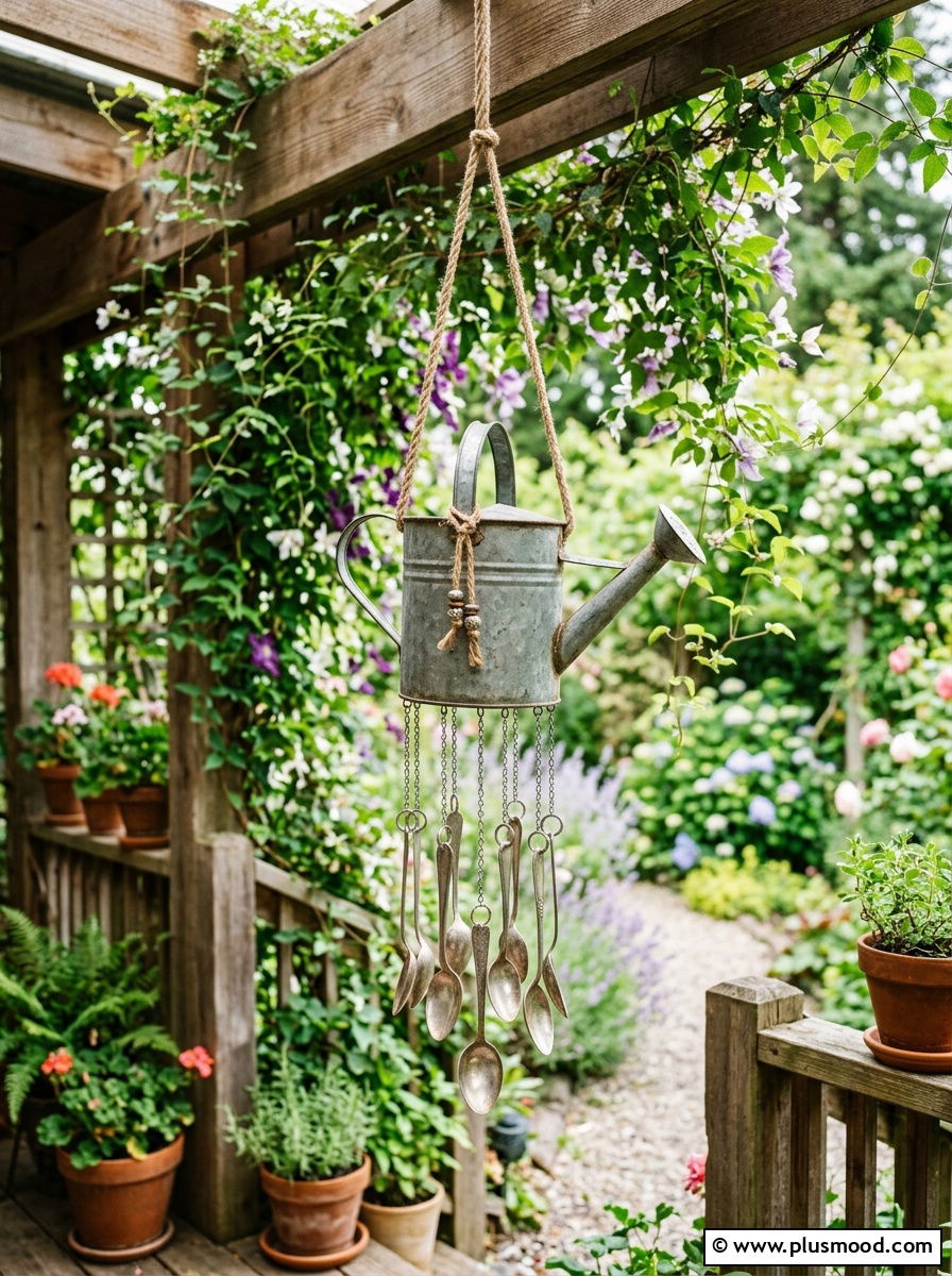 Watering can wind chime 1 - 25 outdoor garden decor ideas with watering cans
