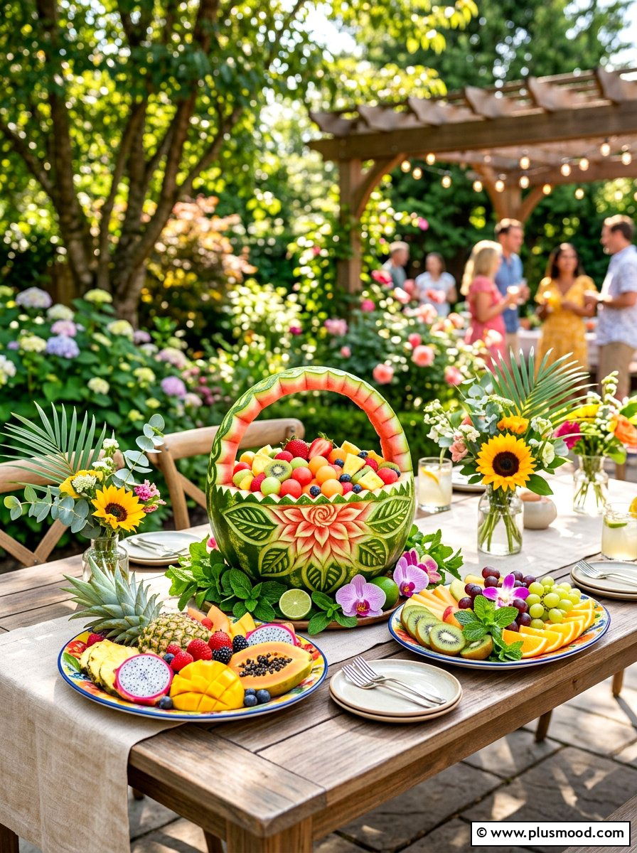 Watermelon Carving Table Decor - 25 summer buffet table decor ideas