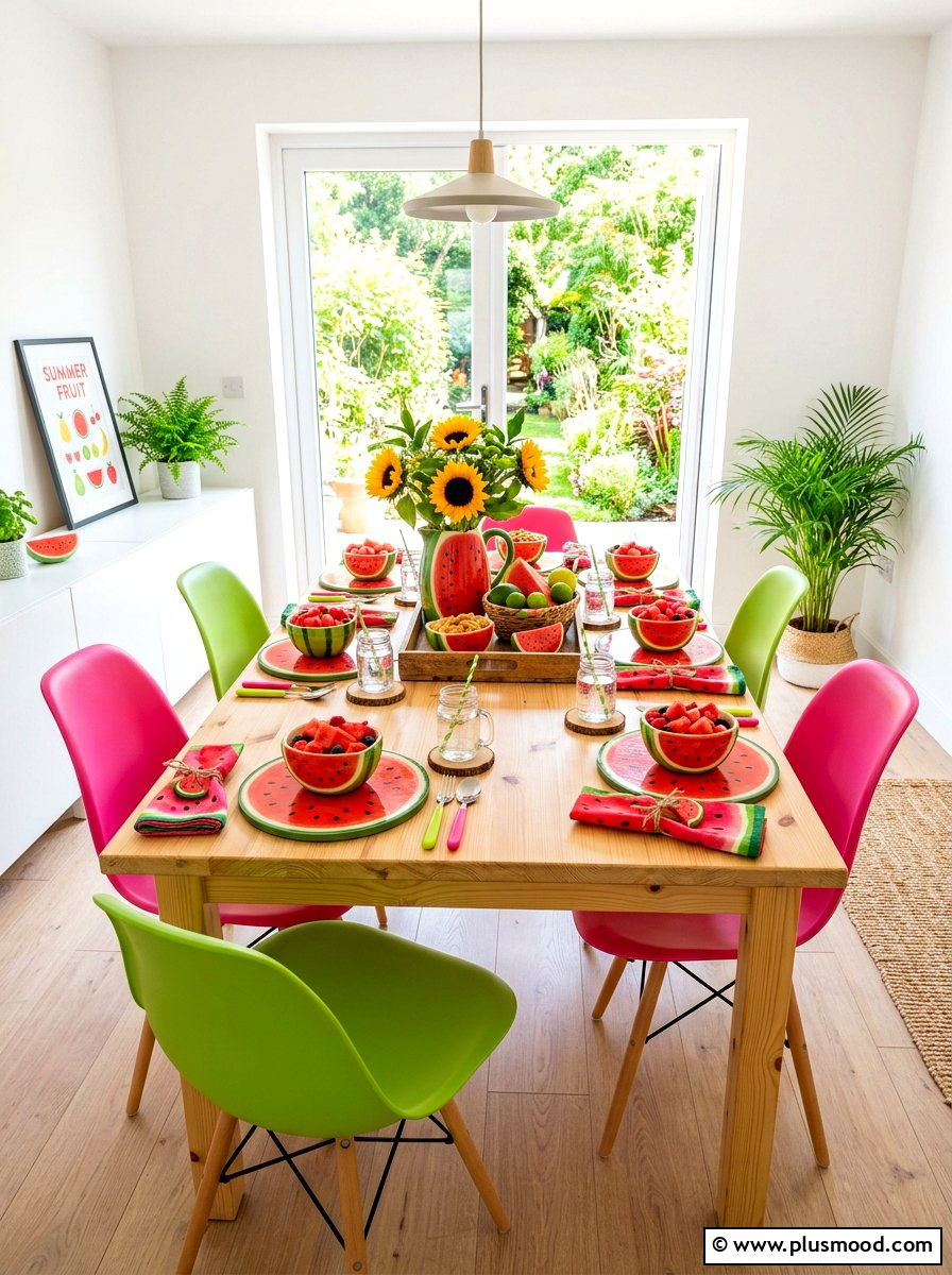 Watermelon Picnic Dining Setup - 25 summer tablescape ideas for dining room