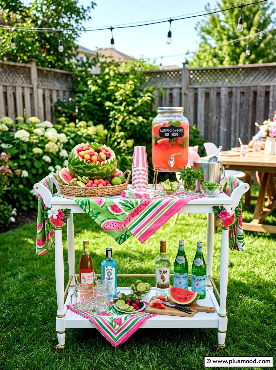 Watermelon Theme Bar Cart - 25 summer bar cart styling ideas for summer