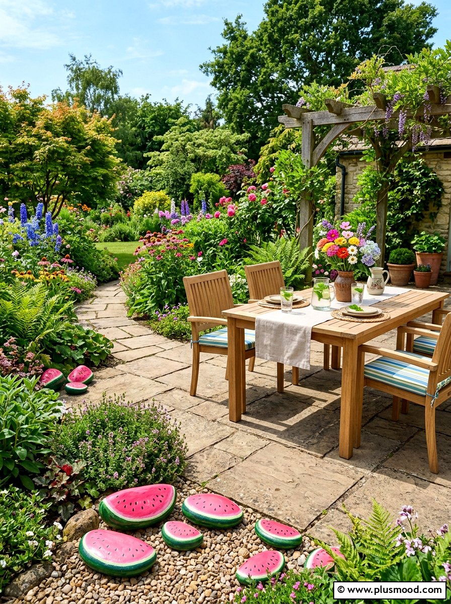 Watermelon garden rocks - 25 painted rock ideas for spring garden