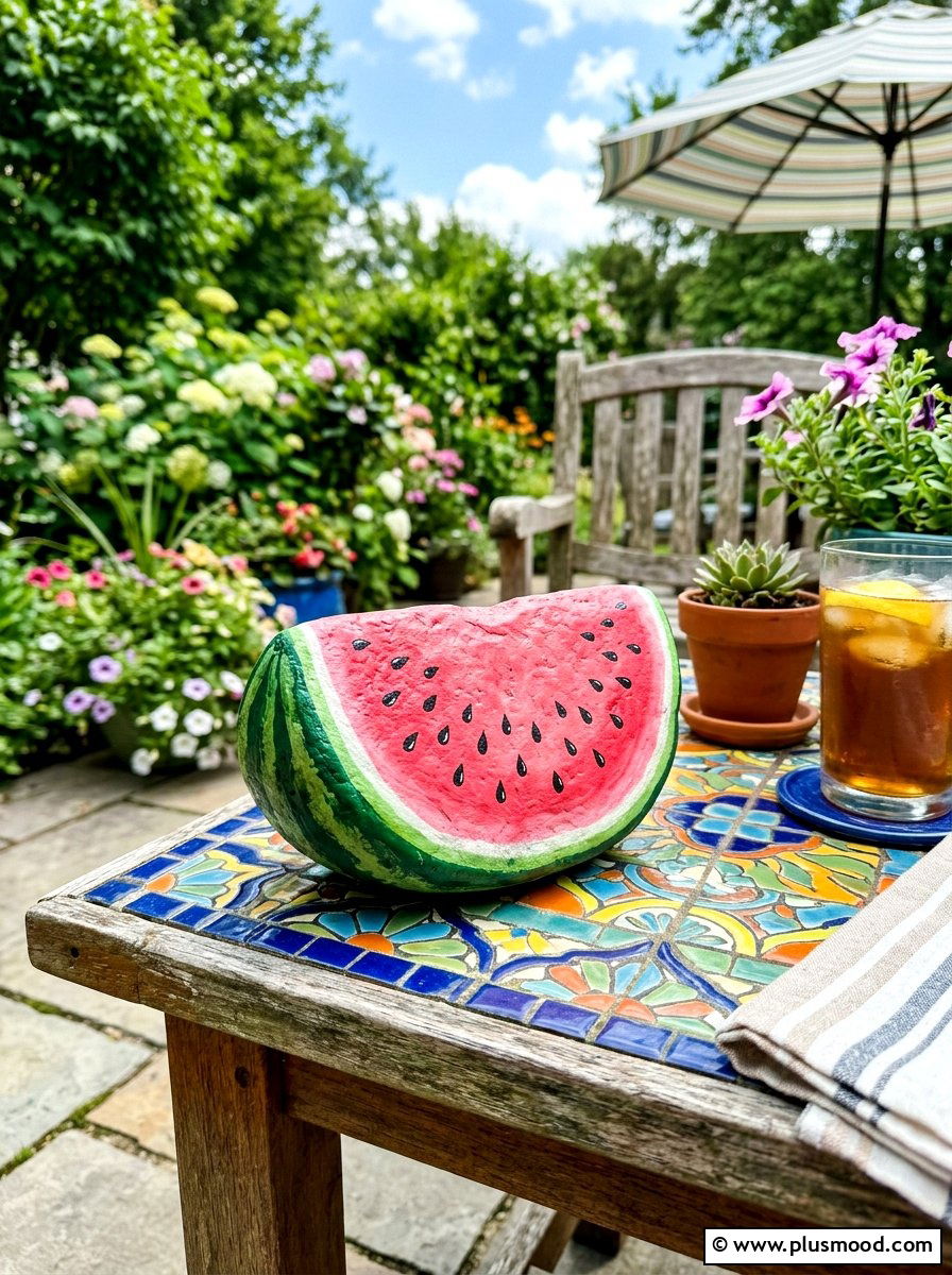 Watermelon painted rock - 25 painted rock ideas for beginners