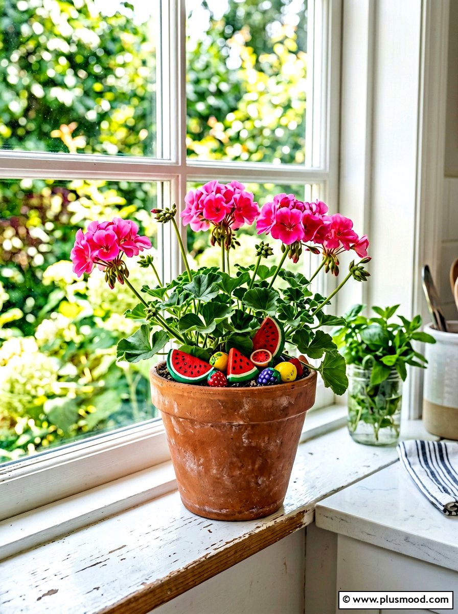 Watermelon slice painted rock - 25 painted rock ideas for plant pot decoration