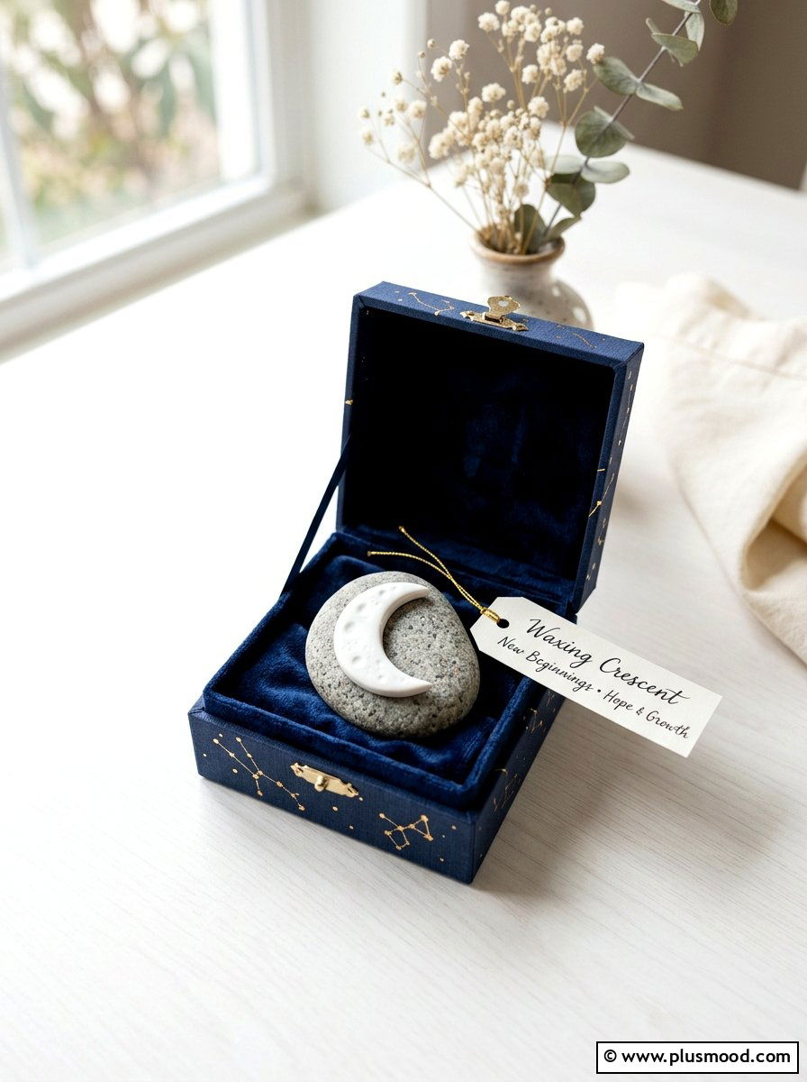 Waxing crescent moon stone - 25 painted rock ideas with moon phases