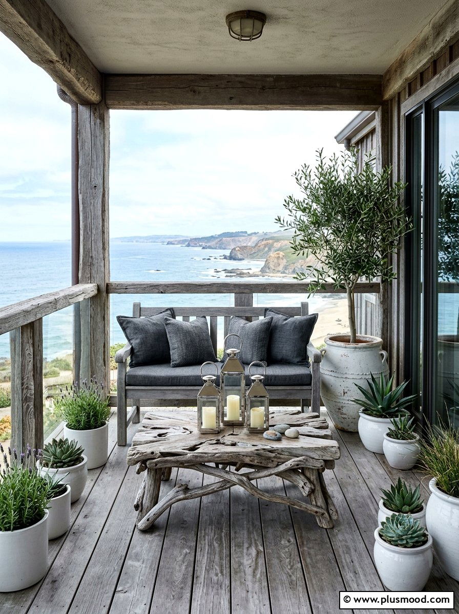 Weathered Driftwood Balcony Theme - 25 summer coastal balcony ideas