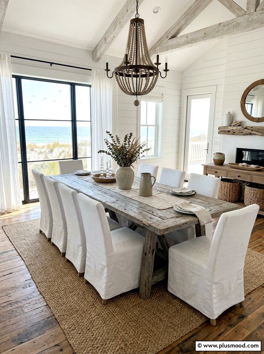 Weathered Wood Dining Space - 25 summer beach house decor ideas