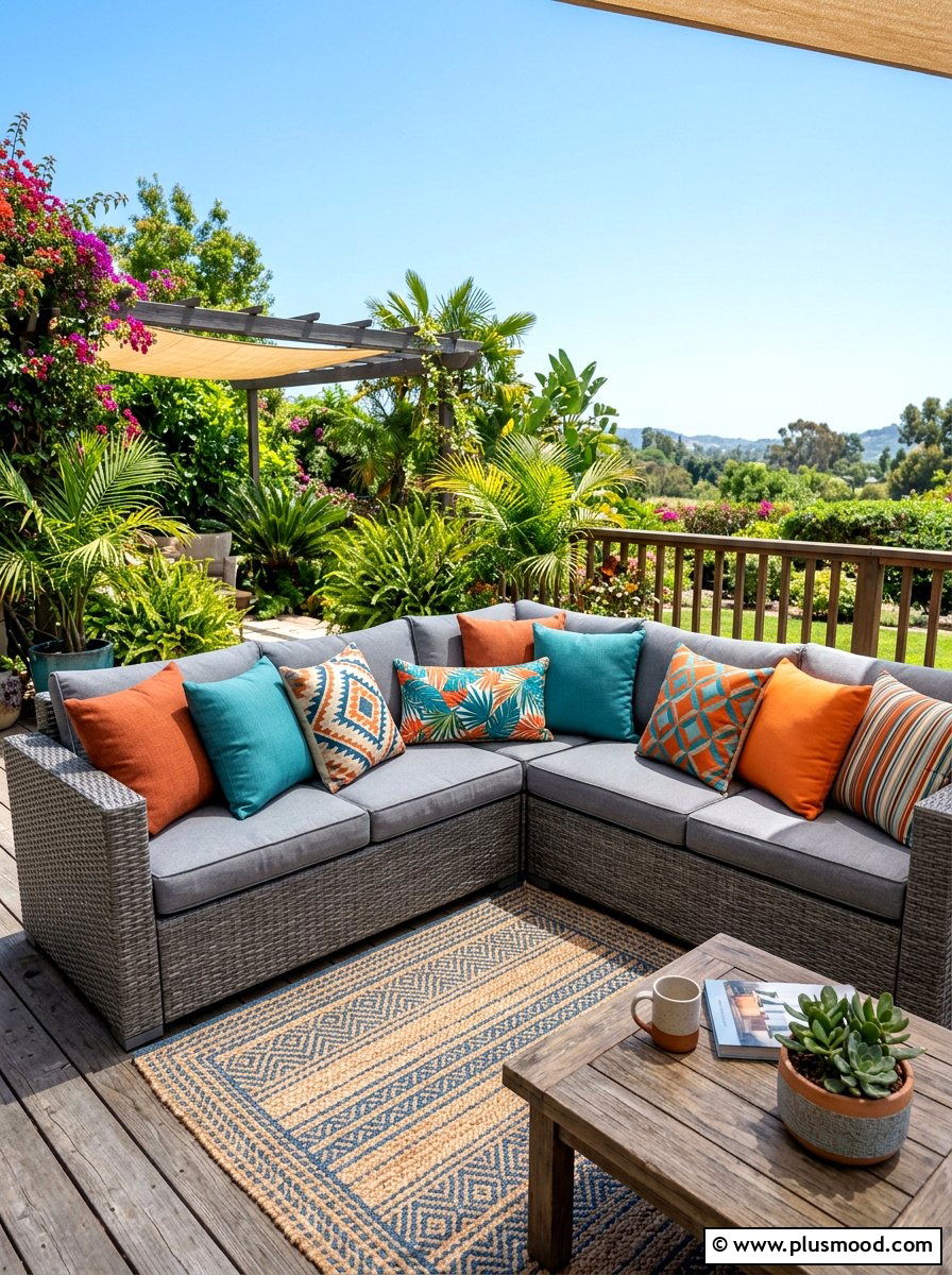 Weatherproof Throw Pillows - 25 summer apartment balcony ideas