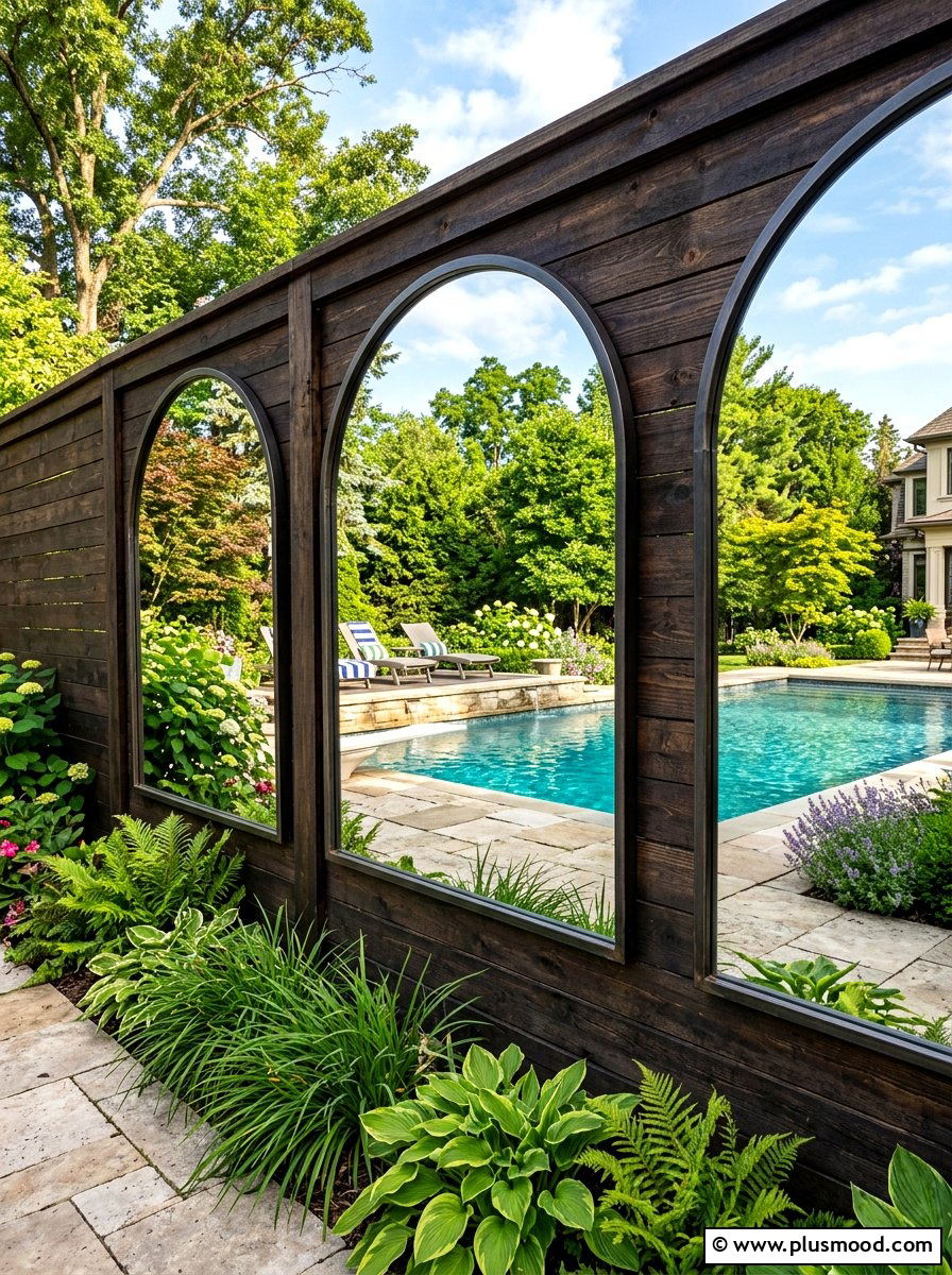 Weatherproof outdoor mirrors for fence - 25 summer pool fence decor ideas