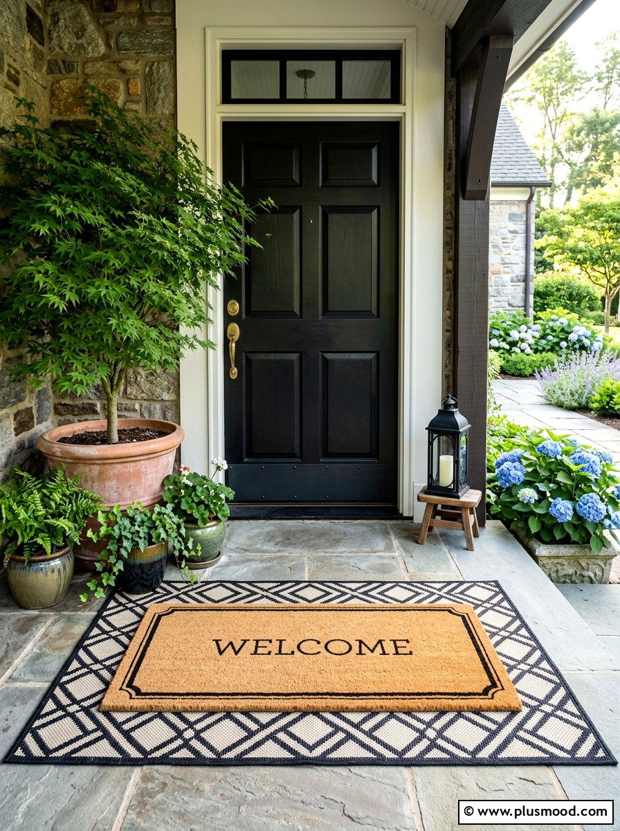 Welcome Mat Layering - 25 summer front porch ideas on a budget