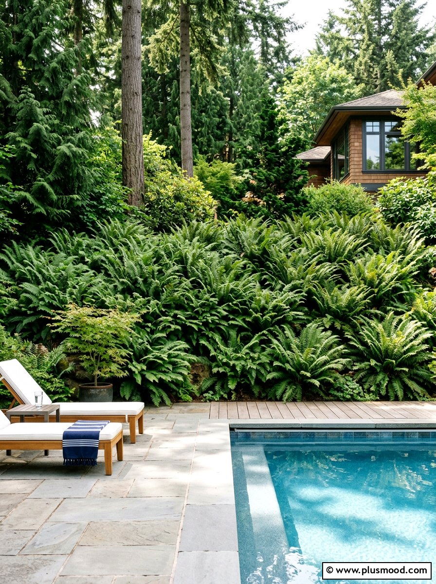 Western sword fern pool shrubbery - 25 pool landscaping ideas with ferns