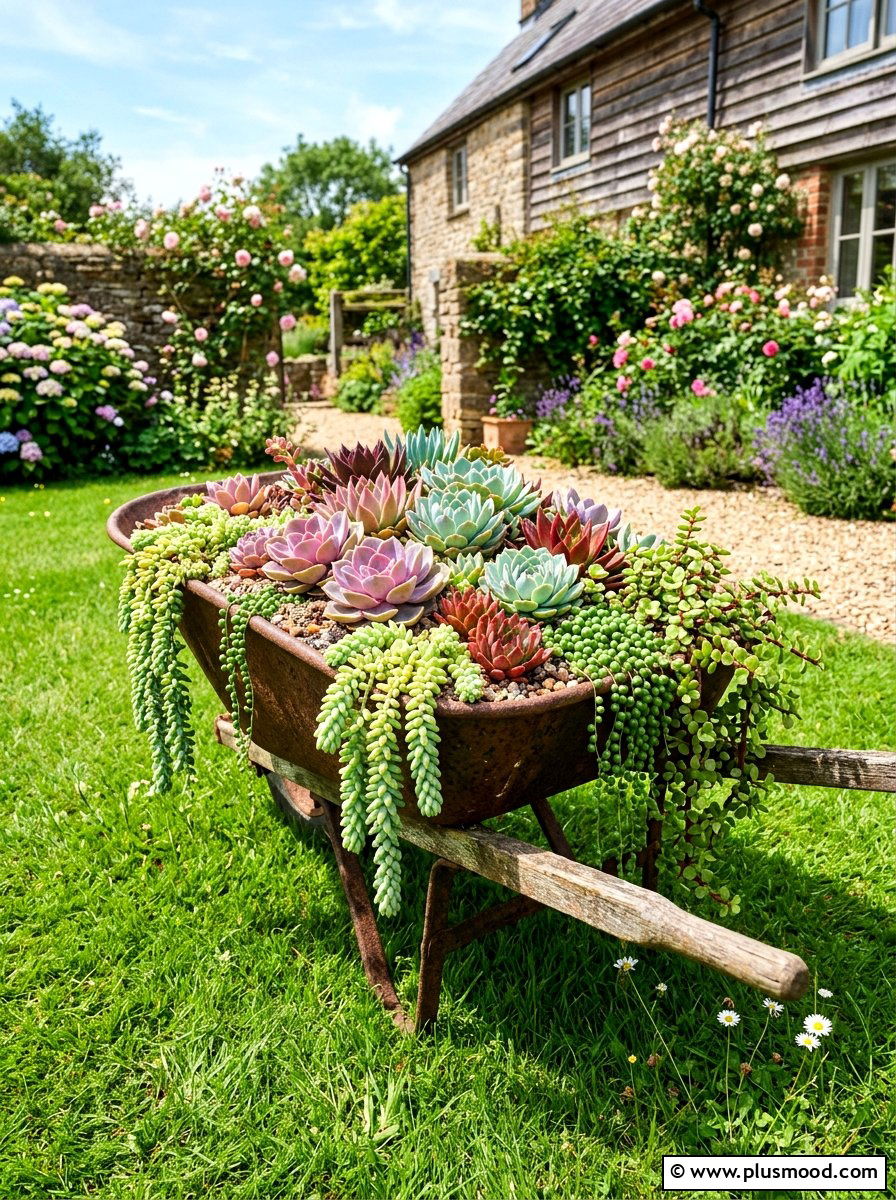 Wheelbarrow Succulent Garden - 25 summer succulent garden ideas