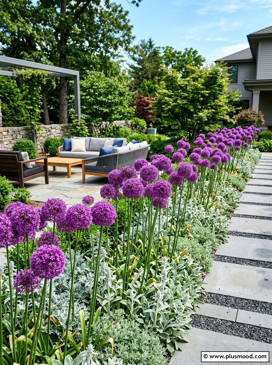 Whimsical Allium Bulb Border - 25 summer path border planting ideas