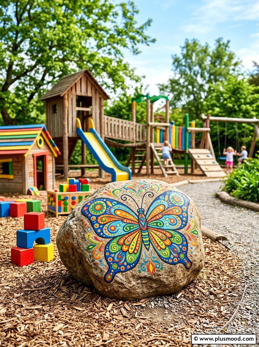 Whimsical Folk Art Butterfly Rock - 25 painted rock ideas with butterflies