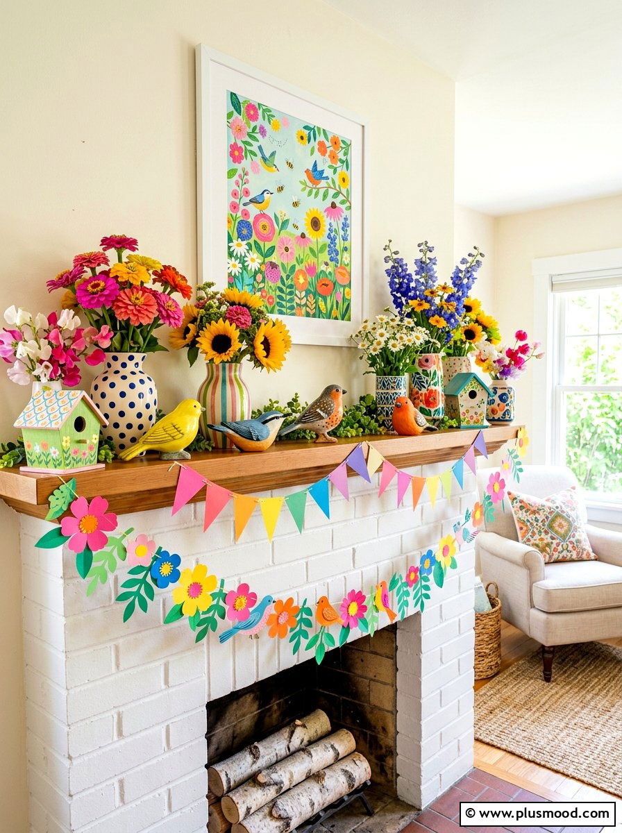 Whimsical Summer Mantel - 25 summer mantel ideas for living room