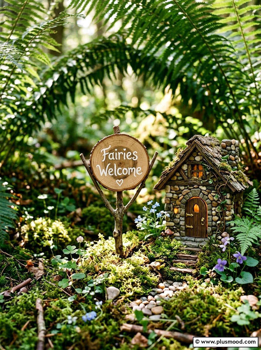 Whimsical fairy garden sign - 25 outdoor garden decor ideas with wood signs