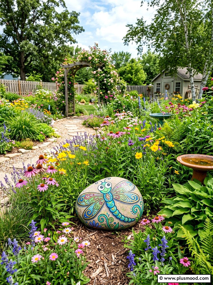 Whimsical garden dragonfly rocks - 25 painted rock ideas with dragonflies