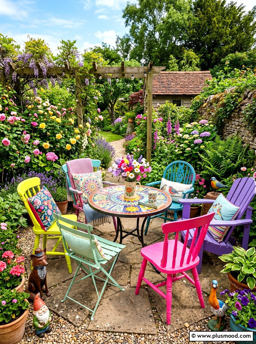 Whimsical patio seating - 25 bright summer decor ideas