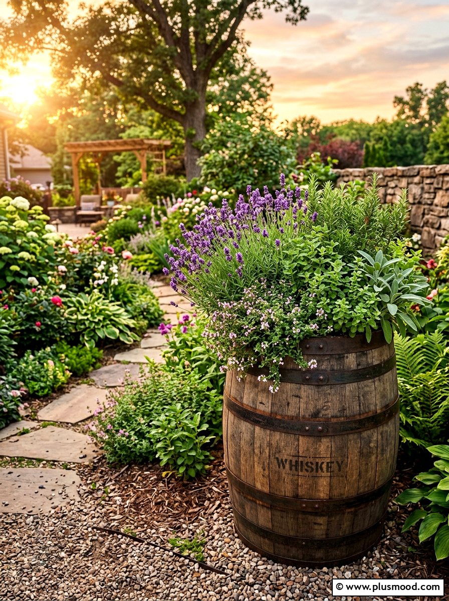 Whiskey Barrel Herb Planter - 25 summer herb planter ideas