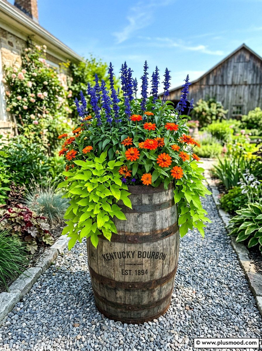Whiskey Barrel Planter - 25 summer farmhouse planter ideas