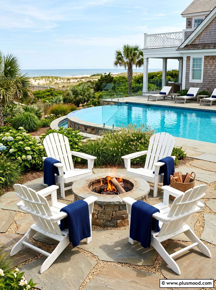 White Adirondack chairs for pool deck - 25 summer white and blue pool decor ideas