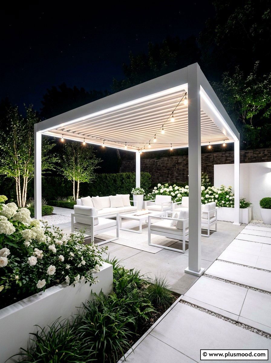 White Backyard Design Bright Lights - 25 small backyard ideas with pergola lights